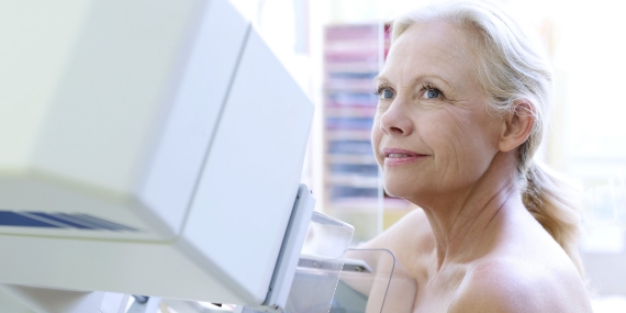 Elderly patient getting a mammogram