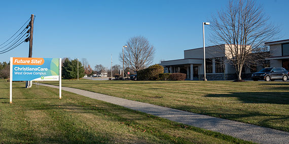 A sign announcing the future site of ChristianaCare West Grove Campus
