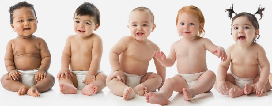 A line of happy, smiling babies